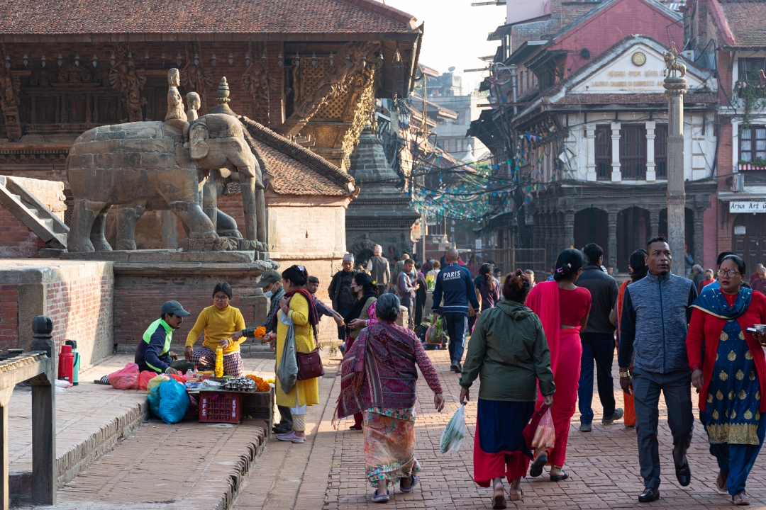 Patan durbar square vroeg in de ochtend